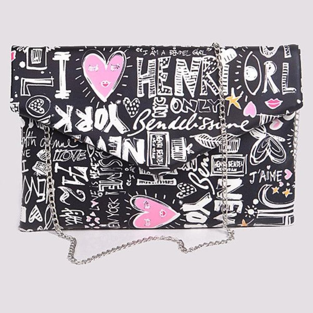 Women's Doodle Print Envelope Clutch Purse Shoulder Handbag